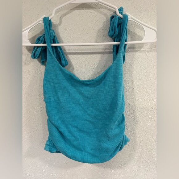FREE PEOPLE Aqua Boulevard Bow Tie Strap Ruched Sides Tank - Size Small - Picture 5 of 5